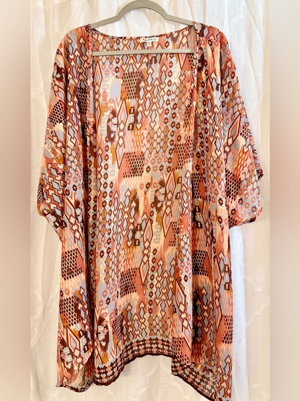 Mileage Geometric Boho Kimono Cover Up | Size 2X